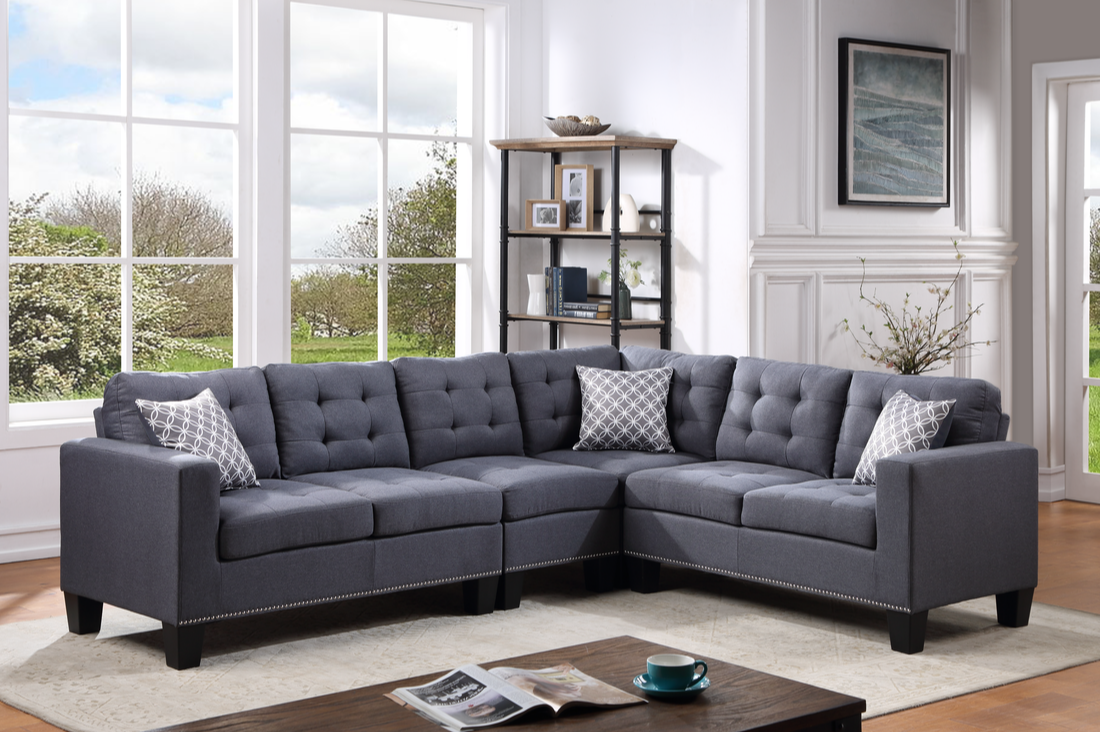 Logan Gray Linen Sectional Sofa - Reversible
