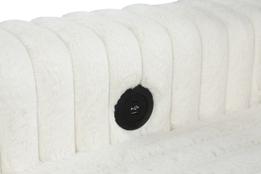 XL Forever Fluffy Beige Corduroy Sectional With Pull-Out Bed