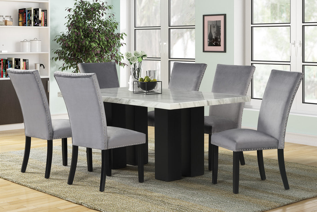 1220 Faux Marble Dining Set - Gray