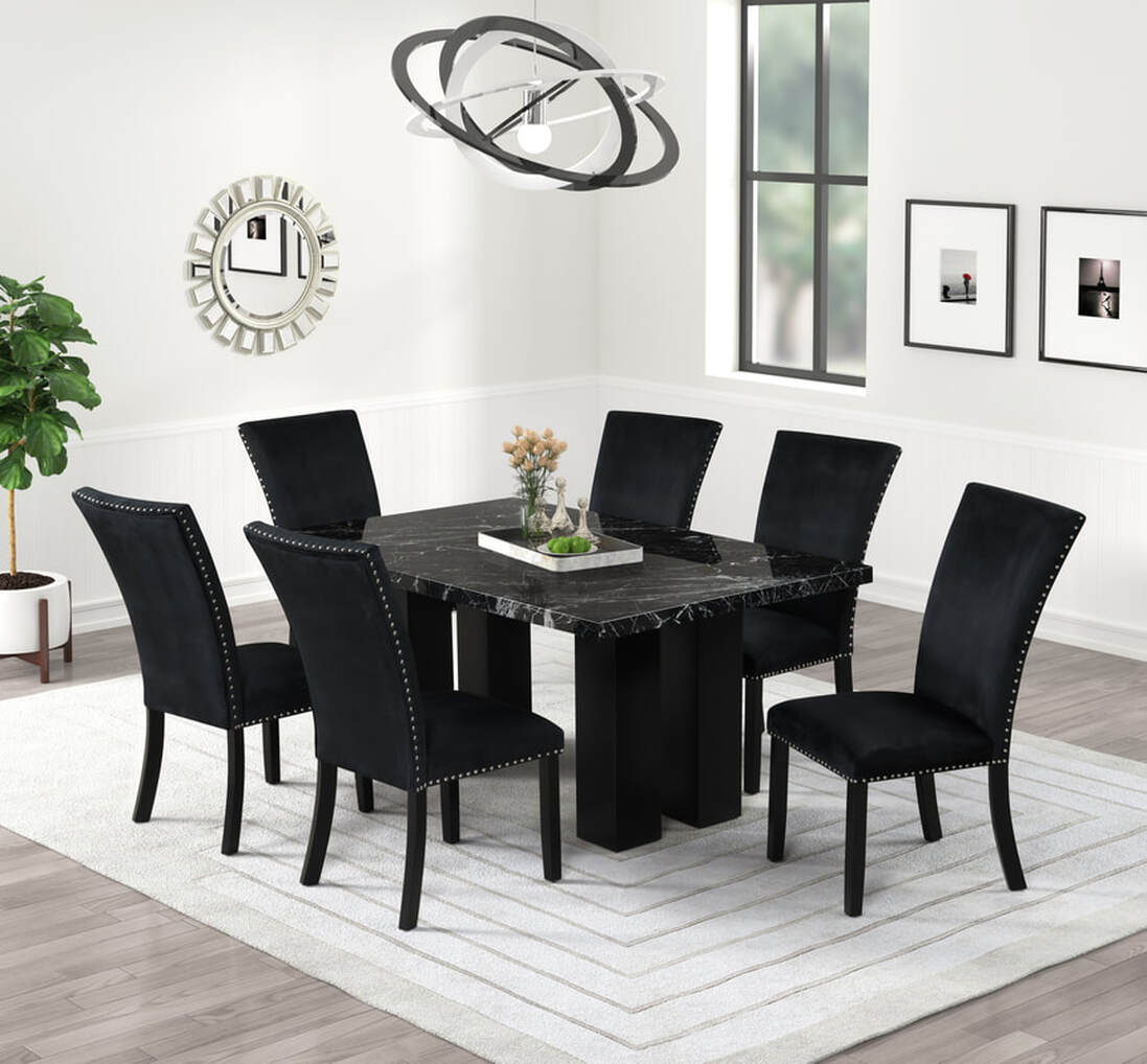 1220 Onyx - (FAUX MARBLE) Dining Table + 6 Chair Set (ETA 10/15)