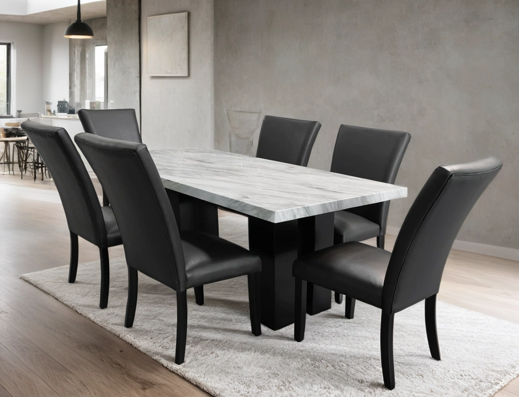 1220 PU Black - (FAUX MARBLE) Dining Table + 6 Chair Set (ETA 10/15)