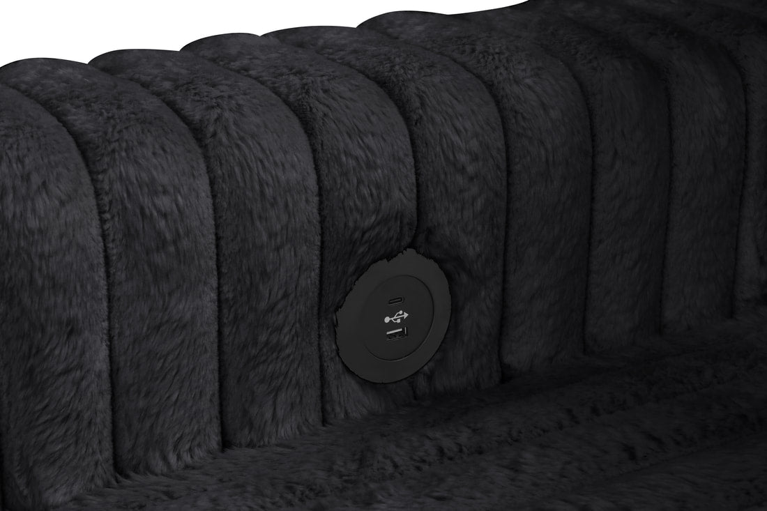 XL Forever Fluffy Black Corduroy Sectional With Pull-Out Bed