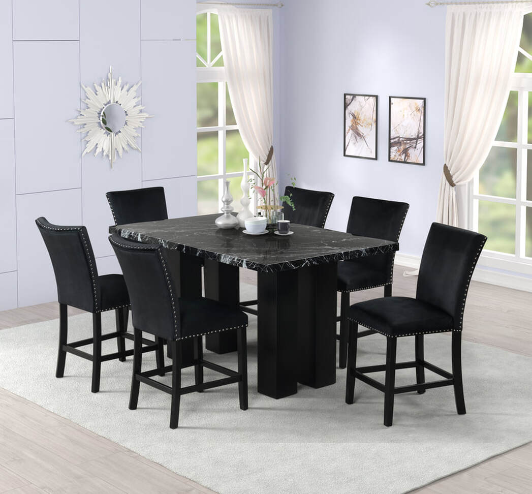 2220 Onyx - (FAUX MARBLE) Counter Height Table + 6 Chair Set (ETA 10/15)