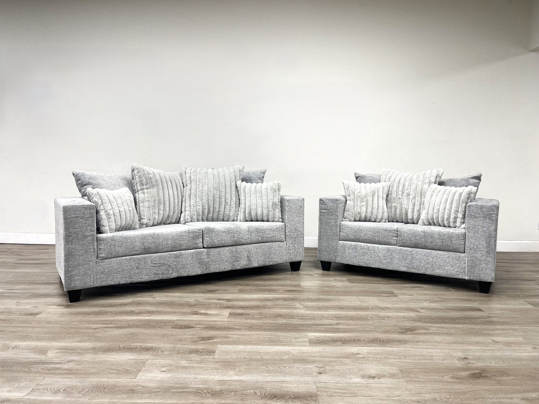 410-2PC-GRAY Sofa and Loveseat Set)