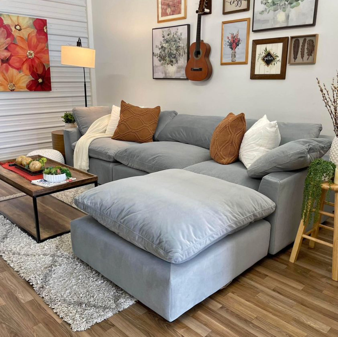 LUX 4 PIECE CLOUD COUCH - GRAY VELVET