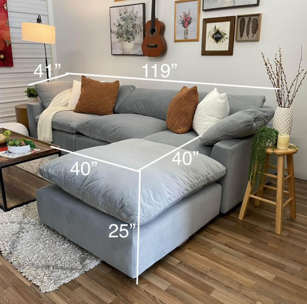 LUX 4 PIECE CLOUD COUCH - GRAY VELVET