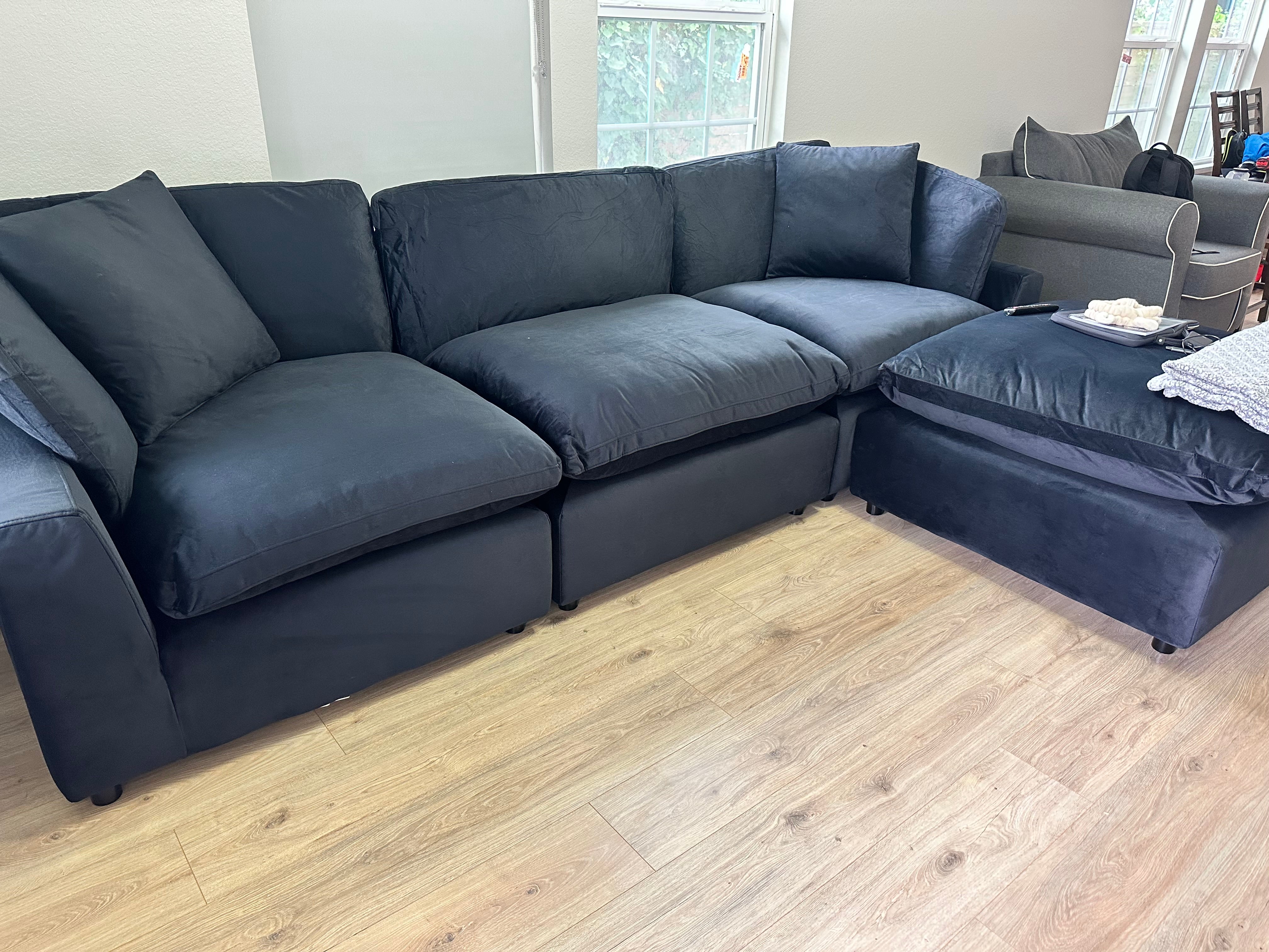 LUX 4 PIECE CLOUD COUCH - BLACK VELVET