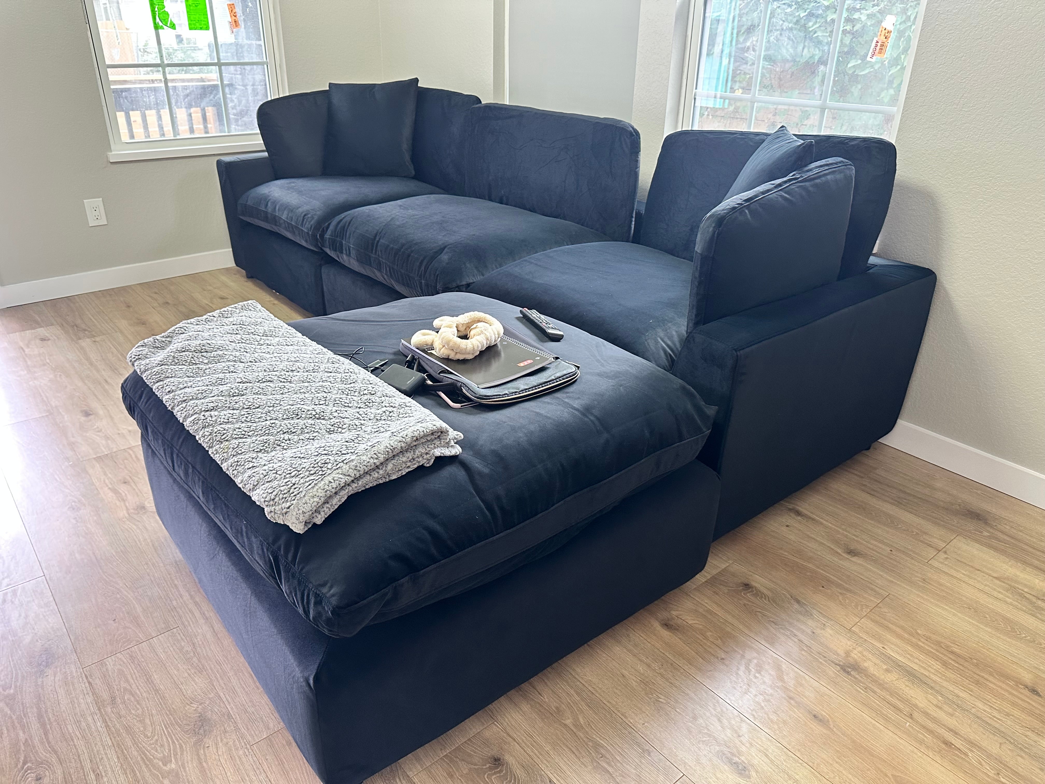 LUX 4 PIECE CLOUD COUCH - BLACK VELVET