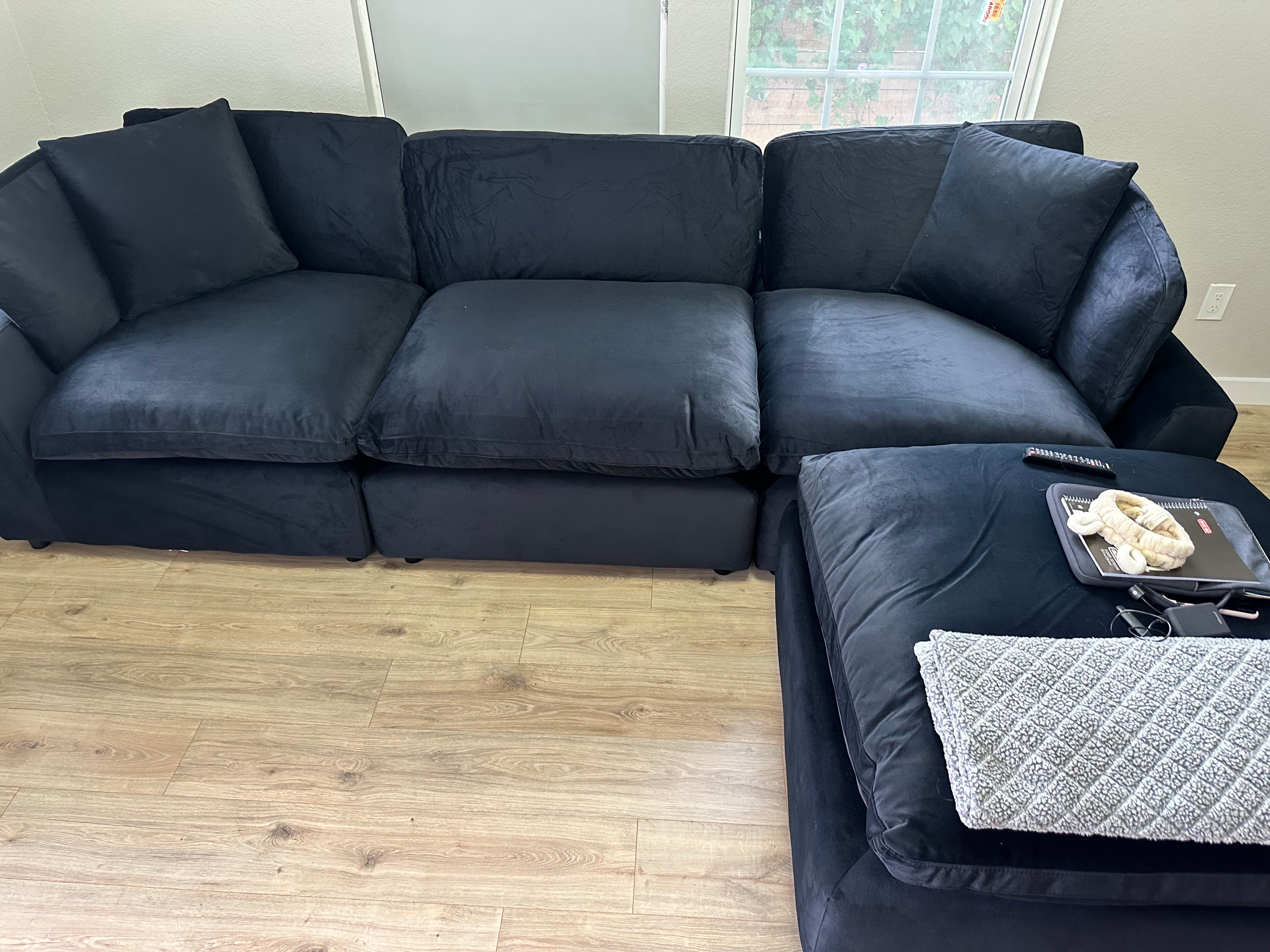 LUX 4 PIECE CLOUD COUCH - BLACK VELVET