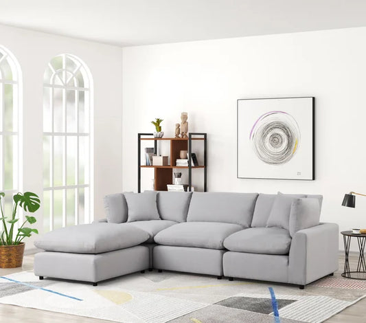 Linen Sectional Couch |Lux 4 Piece Cloud Couch| King Gallery Furniture
