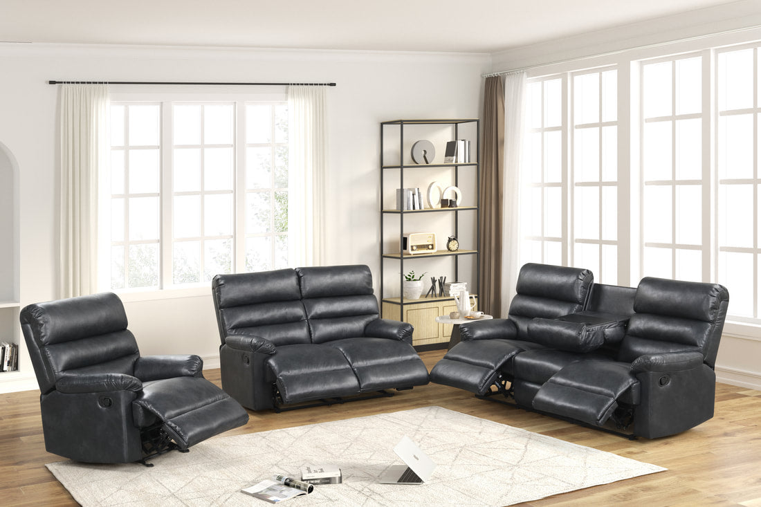 Albert 3PC Reclining Set - Black Leather Gel
