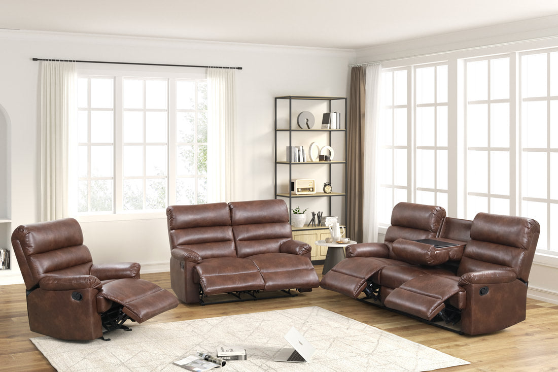 Albert 3PC Reclining Set - Brown Leather Gel