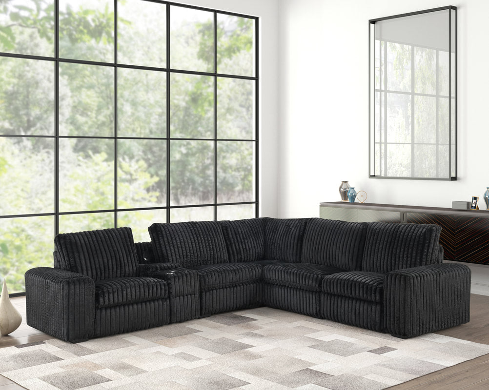 Amelia Black Power Reclining Sectional (w/ Bluetooth Speakers) (ETA 10/23)