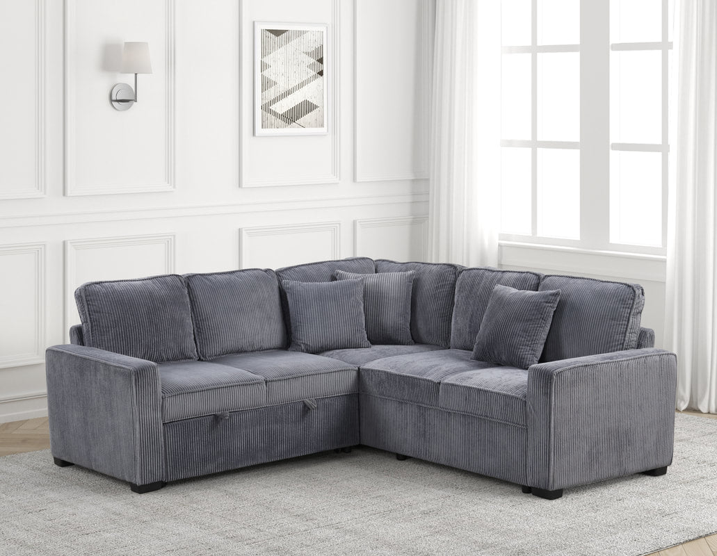 Ariel Corduroy L-Sectional With Pull-Out Bed