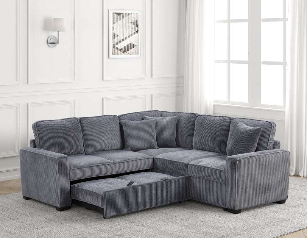 Ariel Corduroy L-Sectional With Pull-Out Bed
