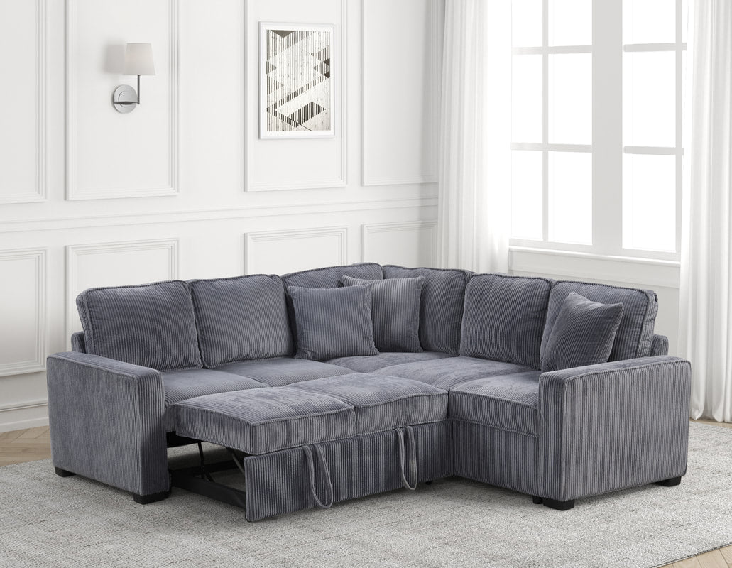 Ariel Corduroy L-Sectional With Pull-Out Bed