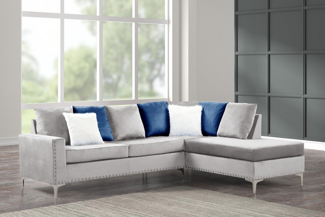 Cindy Velvet Sectional - Silver