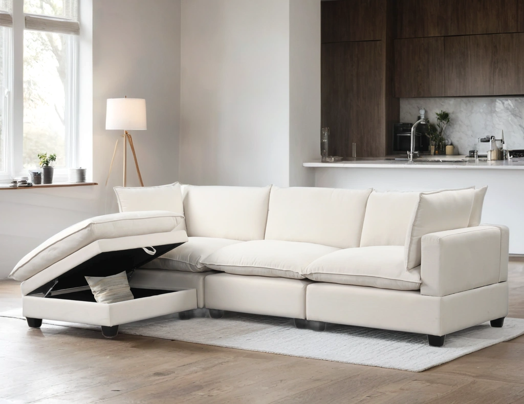 KOVA Cloud Modular Sectional w/ Storage Ottoman - Beige Linen