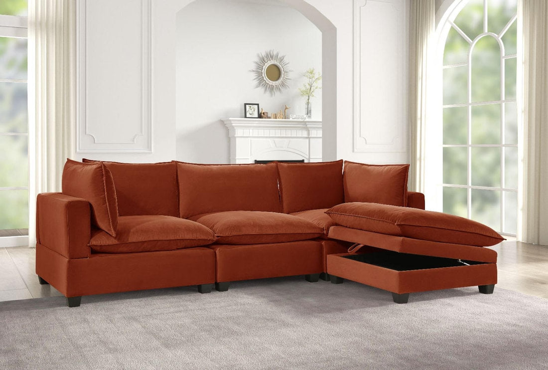 KOVA Cloud Modular Sectional w/ Storage Ottoman - Charcoal Rust Velvet