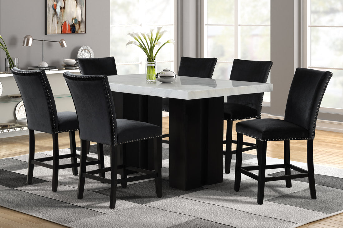 2220 Black - (FAUX MARBLE) Counter Height Table + 6 Chair Set (ETA 10/15)