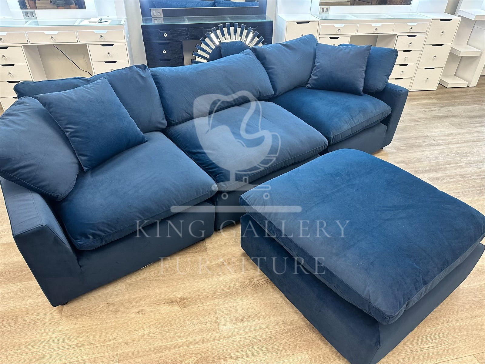 LUX 4 PIECE CLOUD COUCH - NAVY VELVET