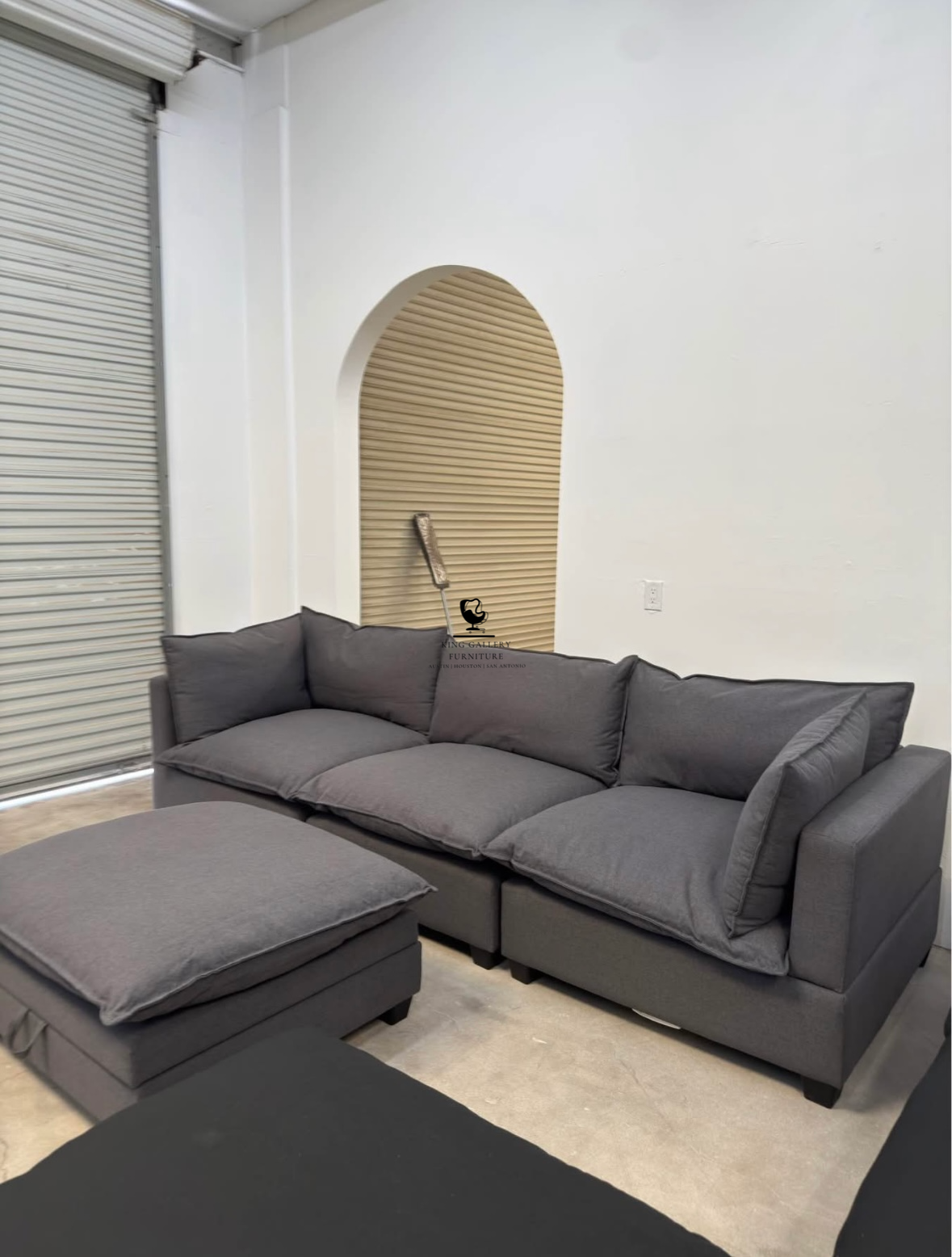 KOVA Cloud Modular Sectional w/ Storage Ottoman - Charcoal Gray Linen