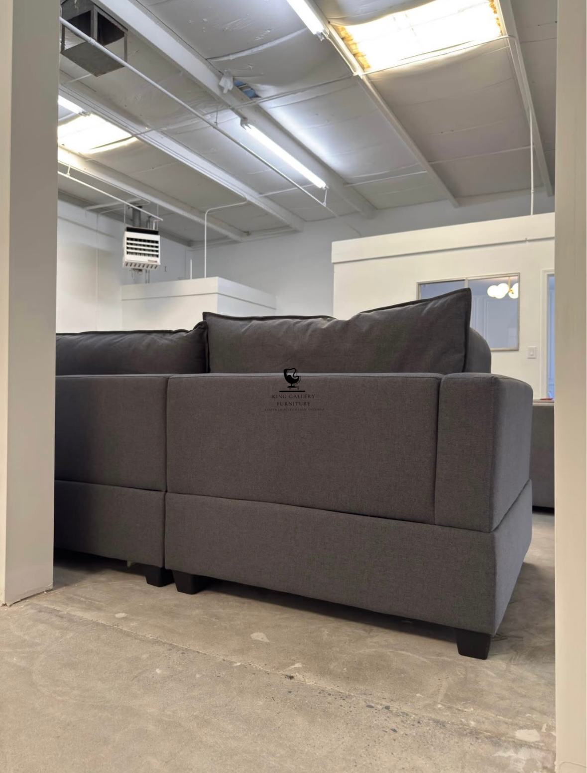 KOVA Cloud Modular Sectional w/ Storage Ottoman - Charcoal Gray Linen