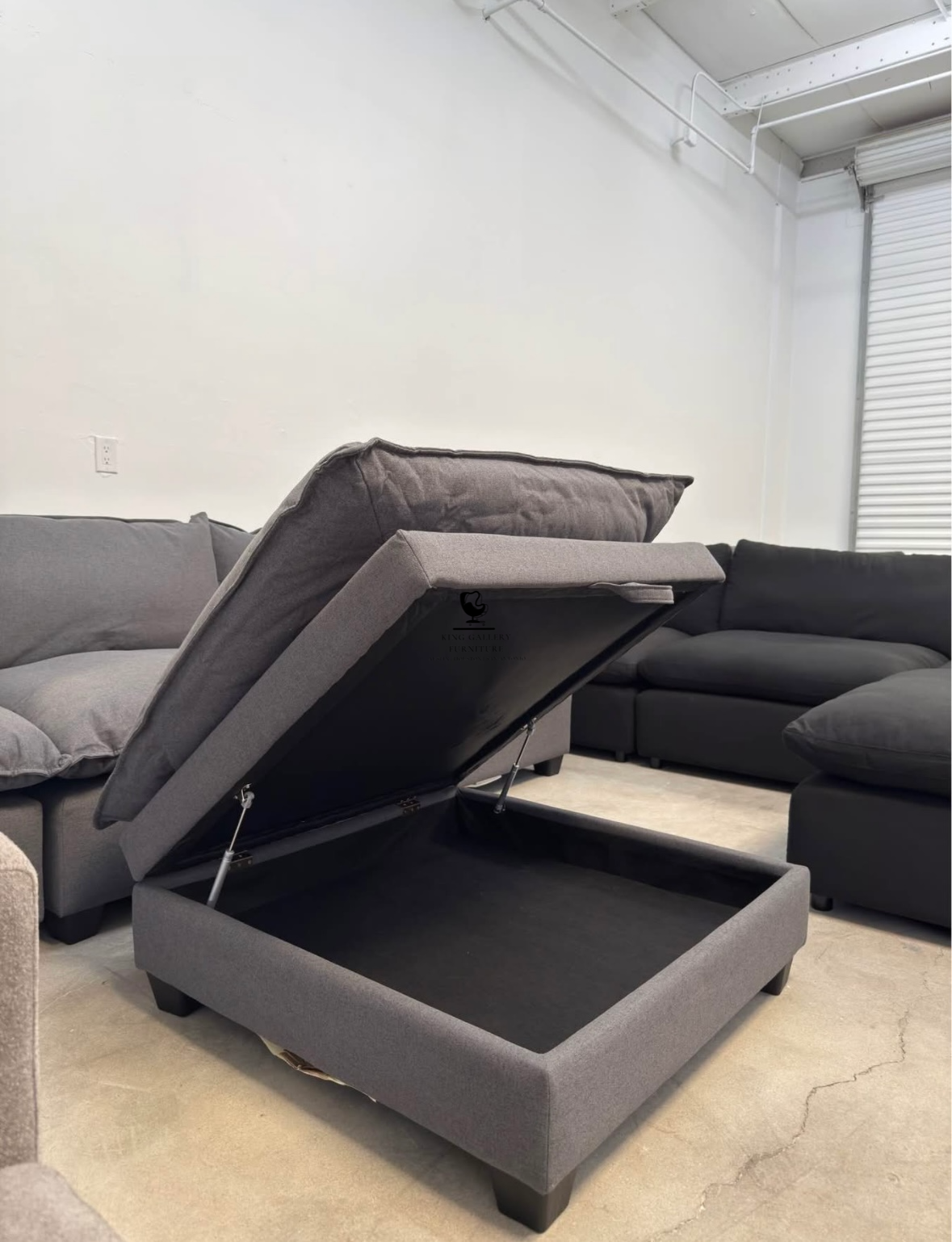 KOVA Cloud Modular Sectional w/ Storage Ottoman - Charcoal Gray Linen