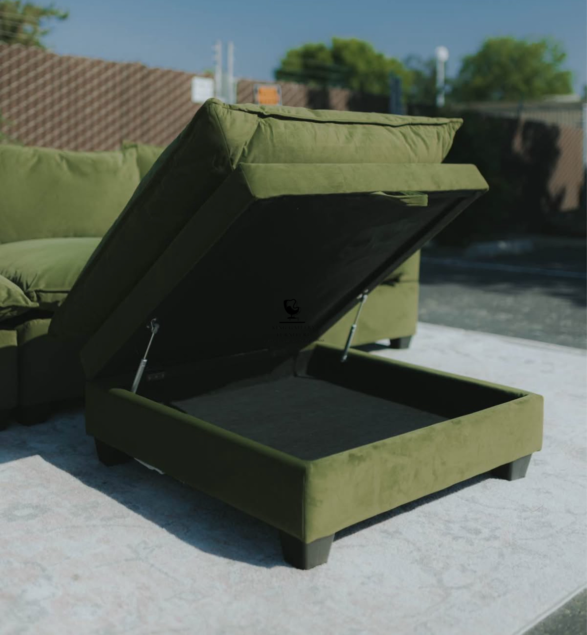 KOVA Cloud Modular Sectional w/ Storage Ottoman - Olive Green Velvet
