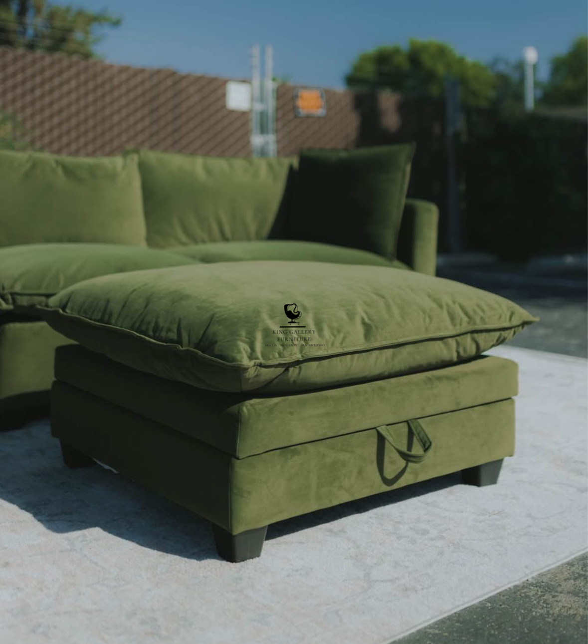 KOVA Cloud Modular Sectional w/ Storage Ottoman - Olive Green Velvet
