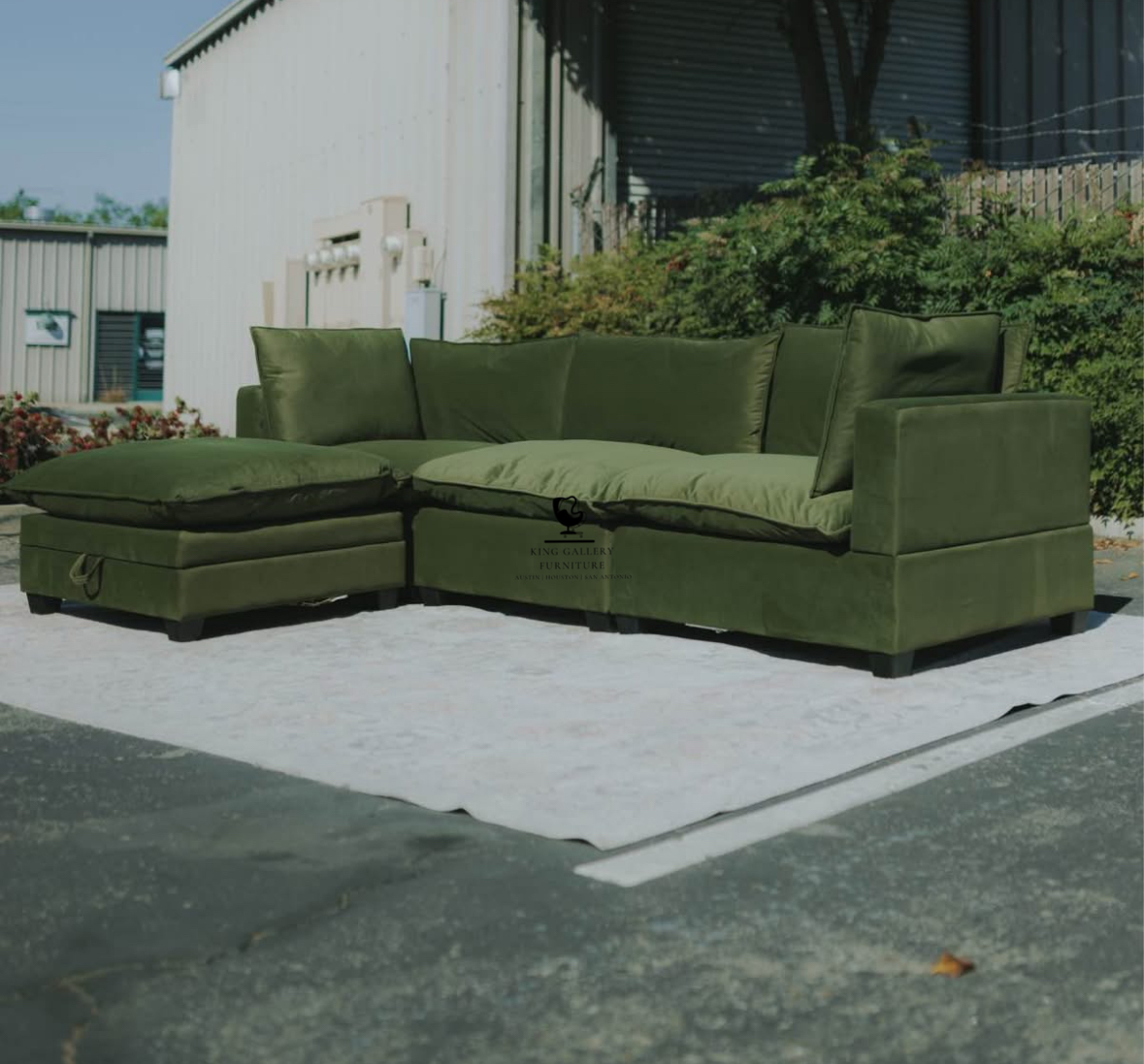 KOVA Cloud Modular Sectional w/ Storage Ottoman - Olive Green Velvet