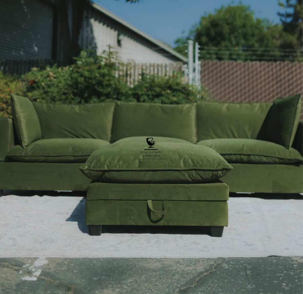 KOVA Cloud Modular Sectional w/ Storage Ottoman - Olive Green Velvet