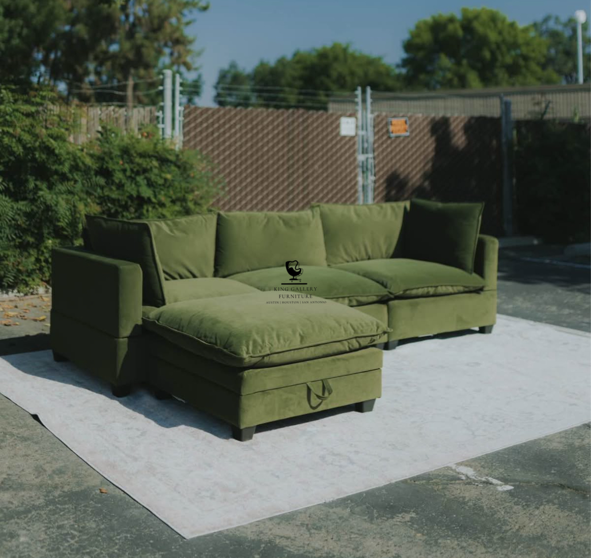KOVA Cloud Modular Sectional w/ Storage Ottoman - Olive Green Velvet