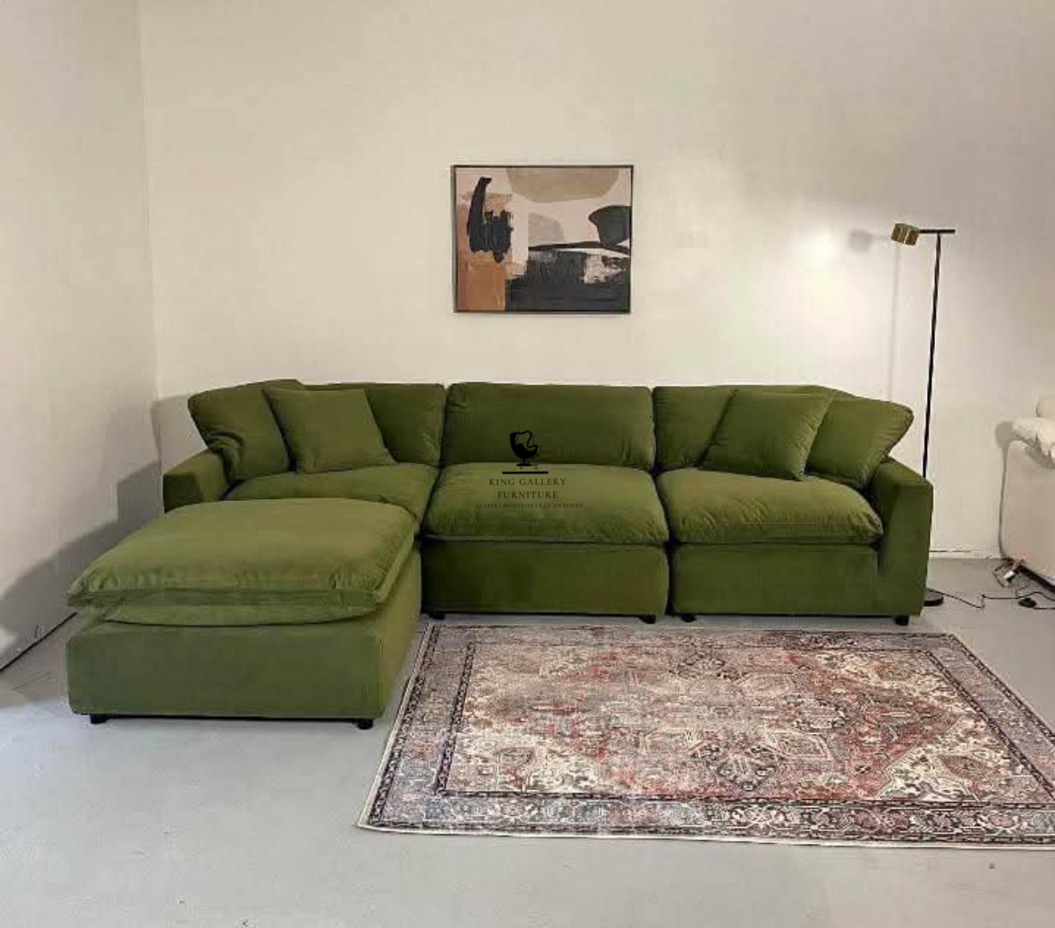 LUX 4 PIECE CLOUD COUCH - OLIVE VELVET