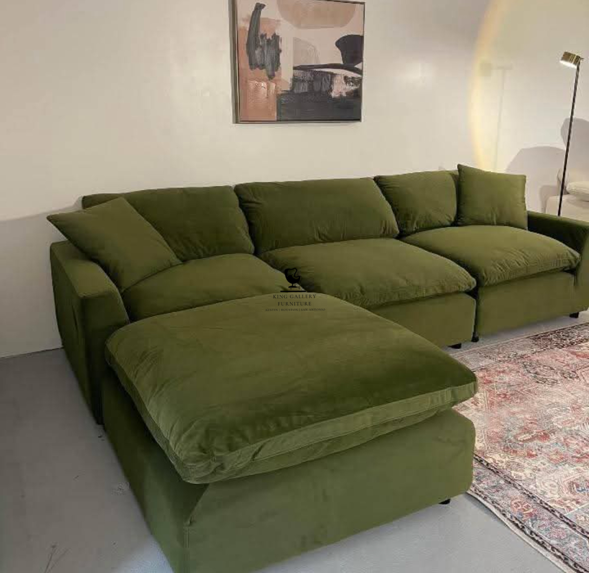 LUX 4 PIECE CLOUD COUCH - OLIVE VELVET