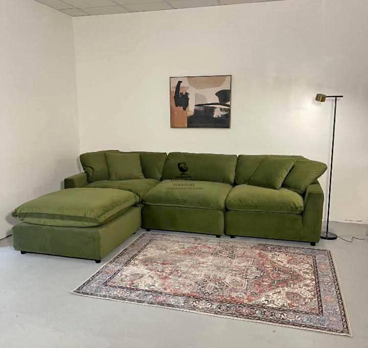 LUX 4 PIECE CLOUD COUCH - OLIVE VELVET