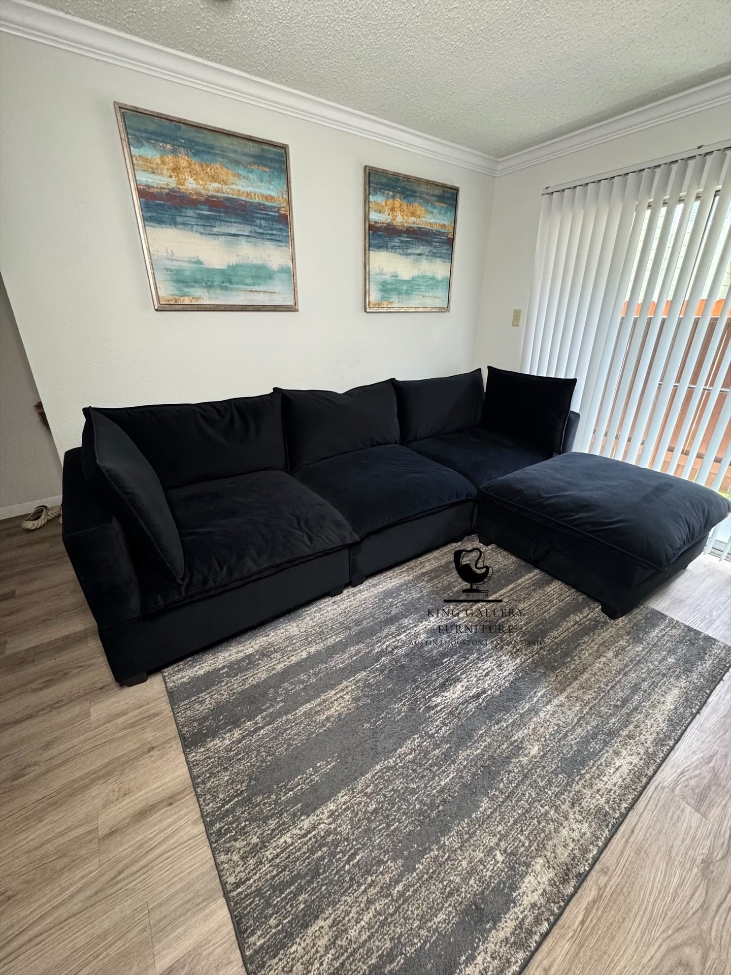 KOVA Cloud Modular Sectional w/ Storage Ottoman - Charcoal Black Velvet