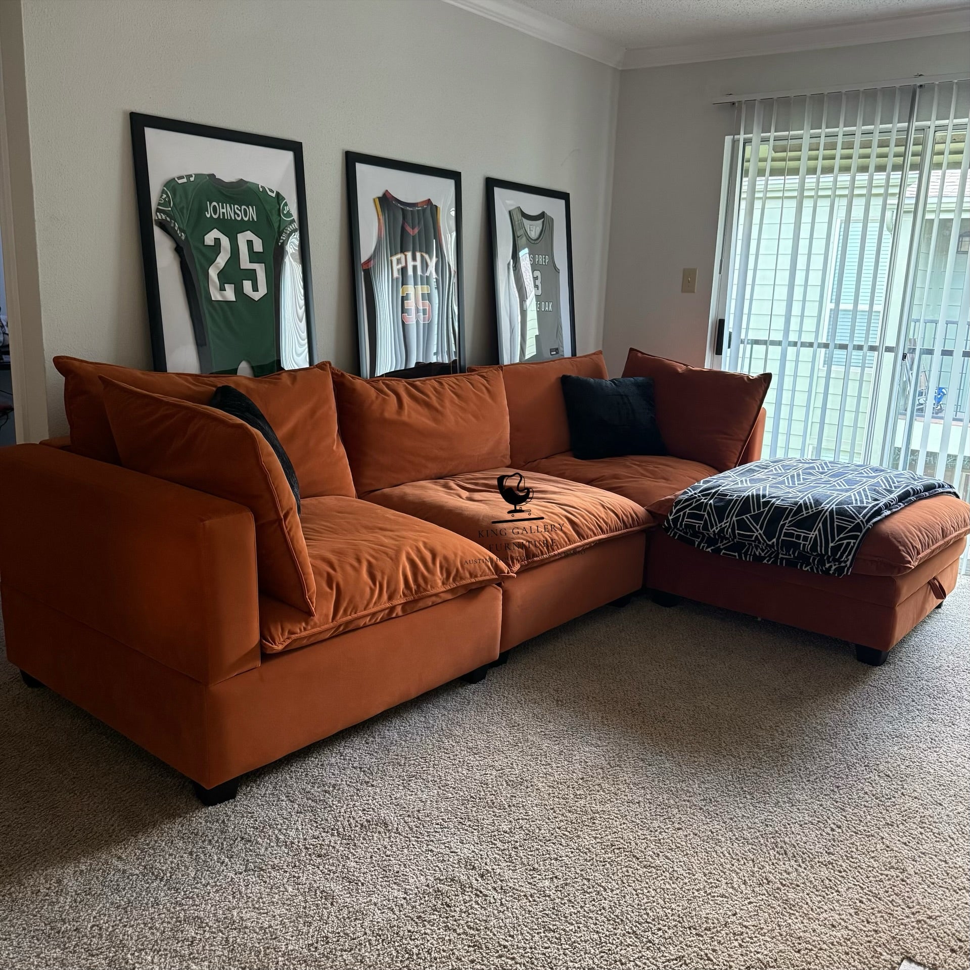 KOVA Cloud Modular Sectional w/ Storage Ottoman - Charcoal Rust Velvet