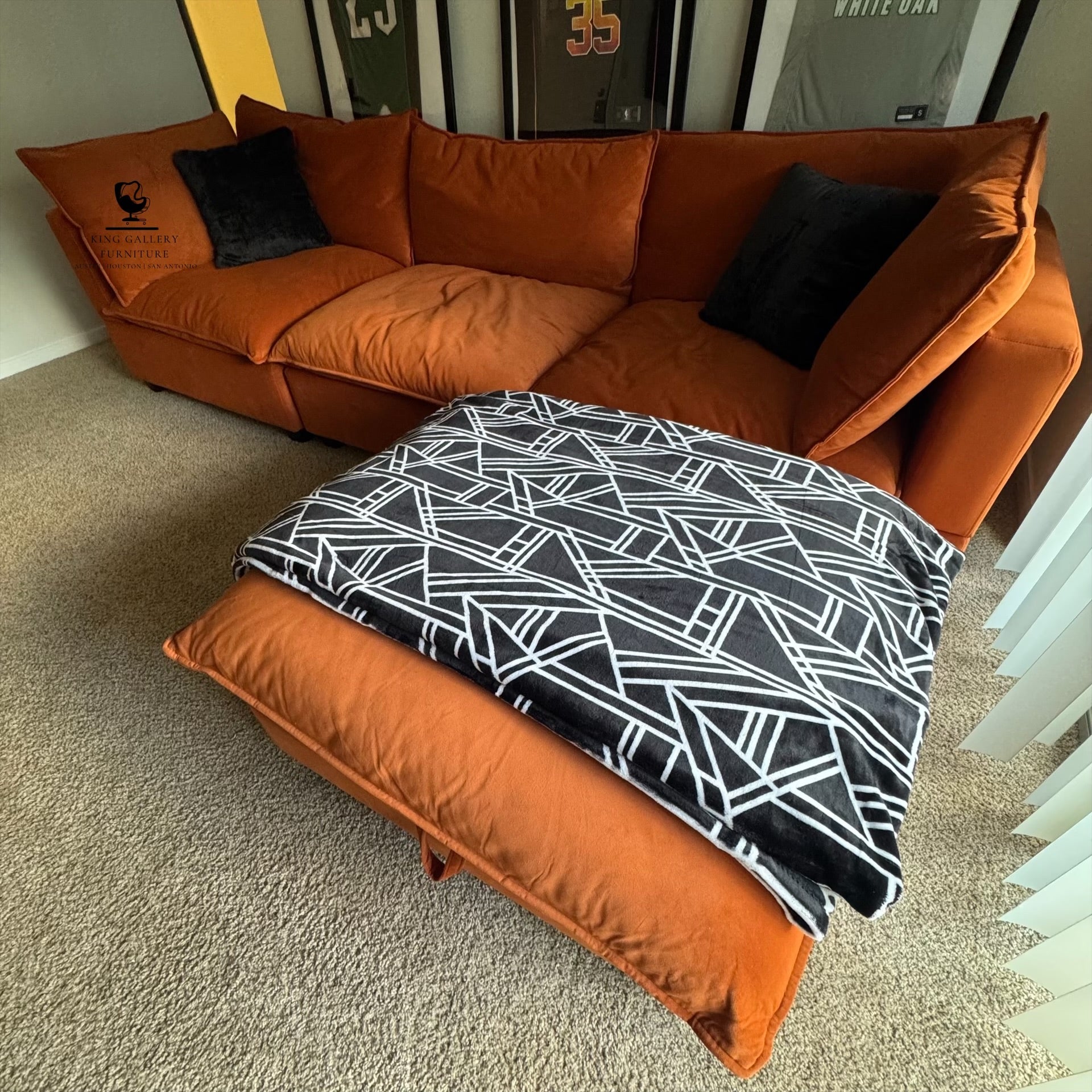 KOVA Cloud Modular Sectional w/ Storage Ottoman - Charcoal Rust Velvet