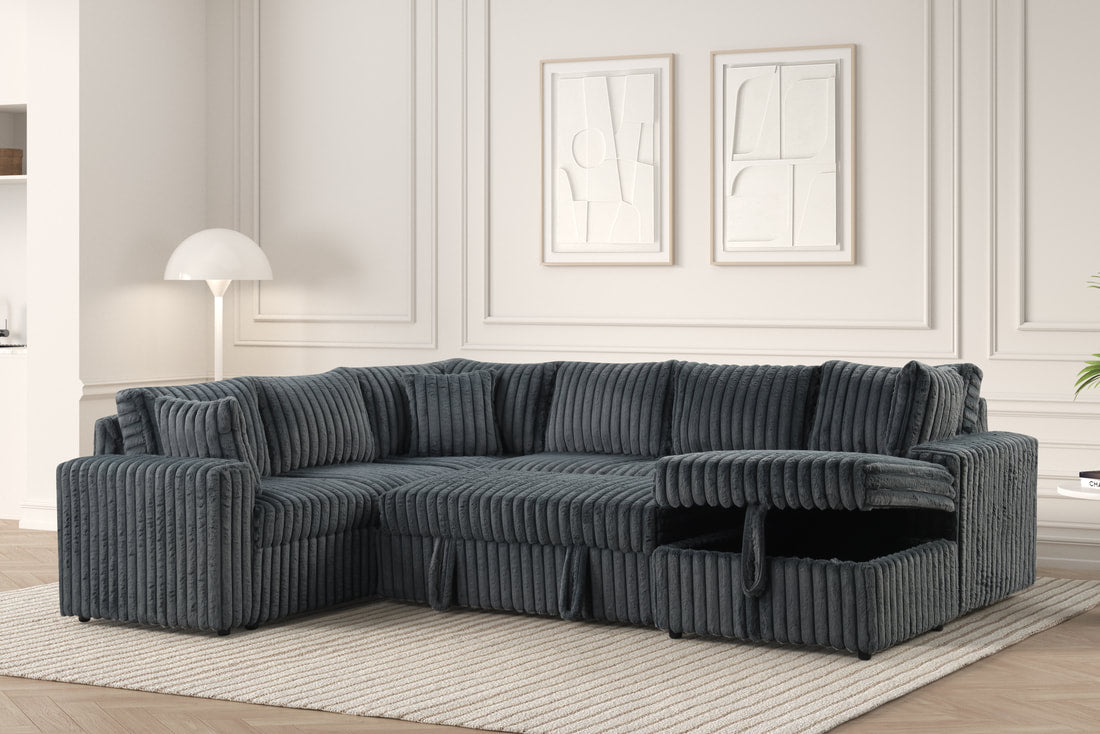 XL Forever Fluffy Corduroy Sectional With Pull-Out Bed