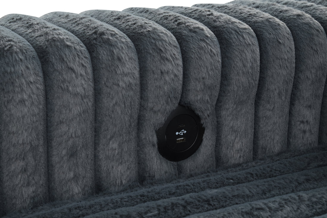 XL Forever Fluffy Charcoal Corduroy Sectional With Pull-Out Bed