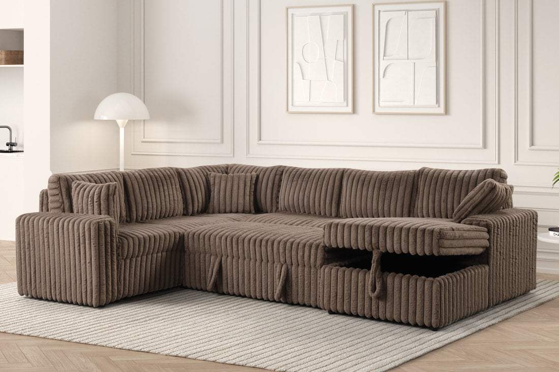 XL Forever Fluffy Corduroy Sectional With Pull-Out Bed