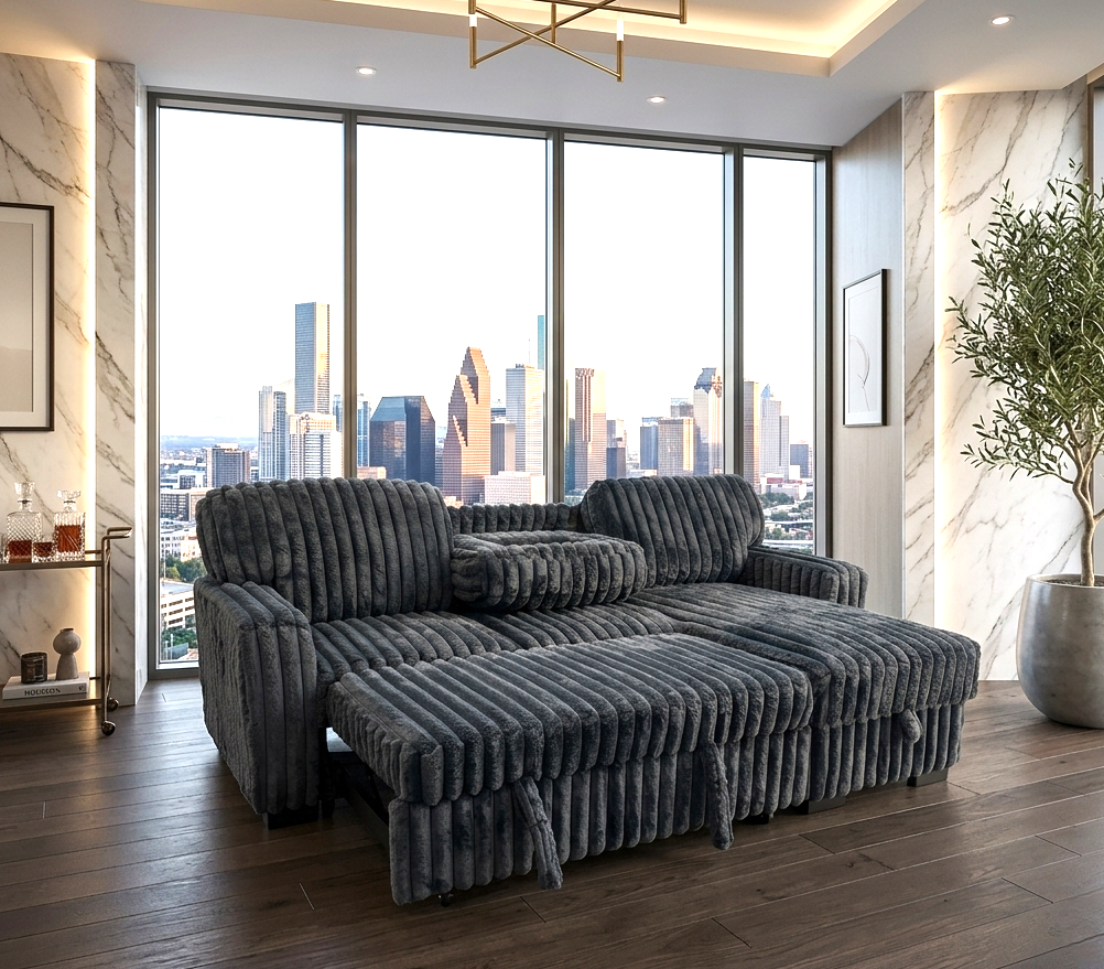 Aria Black Reversible Sectional With Pull-Out Bed