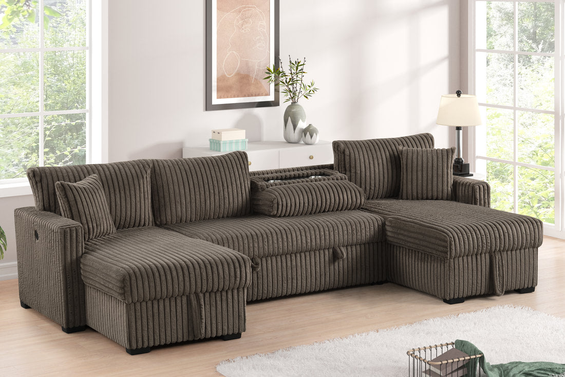 XL Forever Fluffy Corduroy Double Chaise Sectional With Pull-Out Bed