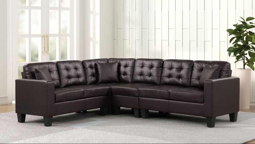 Logan Espresso Faux Leather Sectional Sofa - Reversible