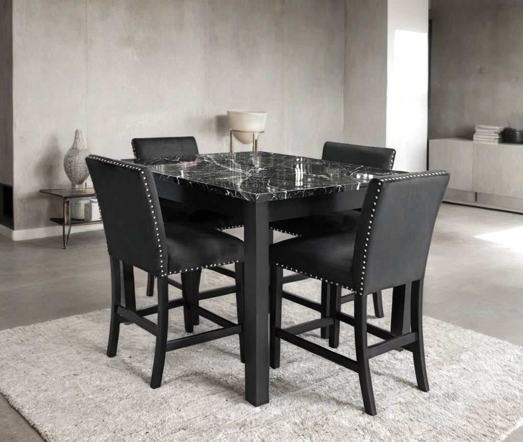 Dior Oynx Black - Pub Table + 4 Chair Set (ETA 11/5)