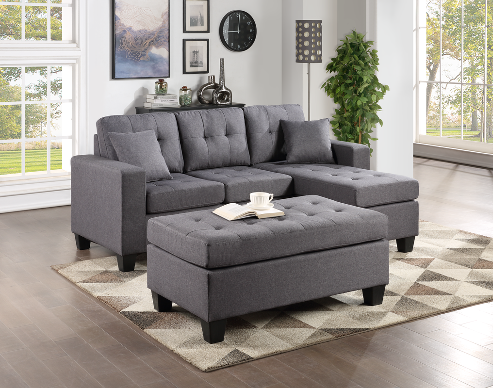Naomi Sofa with Reversible Chaise and Ottoman - Gray Linen