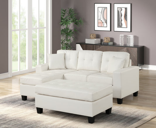 Naomi Sofa with Reversible Chaise and Ottoman - White Faux Leather