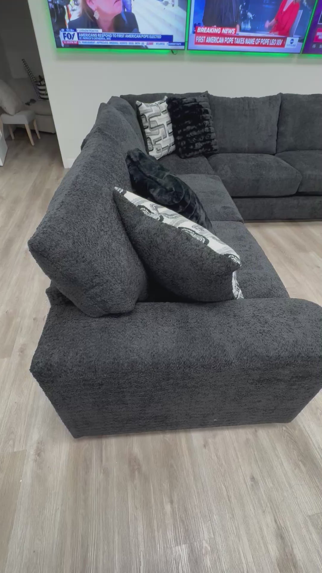 XXL MAMMOTH Black Chenille 3-Piece Sectional (Right-Arm Facing)