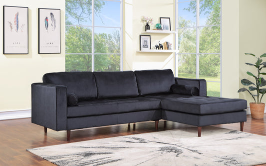 Roxy Black Velvet Sectional Sofa with Chaise